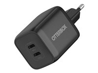 OtterBox Standard - Adaptateur secteur - 65 Watt - 3 A - Fast Charge, PD/PPS - 2 connecteurs de sortie (24 pin USB-C) - noir - Europe (sauf Royaume-Uni) 78-81342