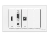 VISION TechConnect TC3 Wall-Mount Faceplate Package - Kit plaque modulaire avec connecteurs enclenchables - HD-15, fiche mini-phone Stéréo 3,5 mm, HDMI, USB Type B - blanc mat TC3-PK