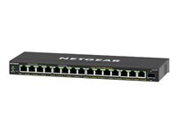 NETGEAR Plus GS316EP - Commutateur - Géré - 15 x 10/100/1000 (PoE+) + 1 x SFP - de bureau, fixation murale - PoE+ (180 W) GS316EP-100PES