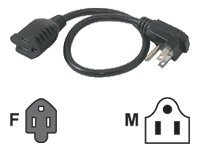 C2G 1.5ft Flat Plug Power Strip Plus - 18 AWG - NEMA 5-15P to NEMA 5-15R - Câble d'alimentation - NEMA 5-15 (M) pour NEMA 5-15 (F) - 45.72 cm - noir 29804